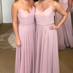 Jenny Yoo Chiffon V-Neck Spaghetti Strap Gown